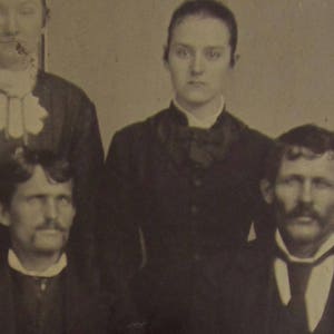 1870s Tintype Photograph: Tough Young Men and Women, Antique Iron Plate (2x3.25&quot;)