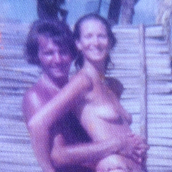 Young Love - 1970's Topless Woman and Her Man Color Snapshot Photo
