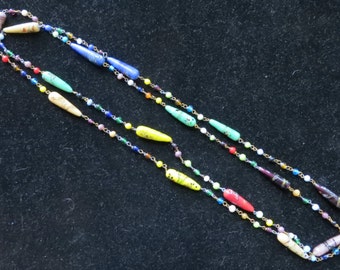 Original 1930's Multi Colored Art Glass Necklace - Free Shipping