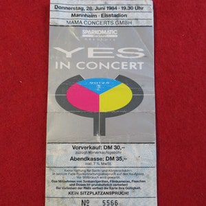 Original 1984 YES Concert Ticket Stub 90125 - Germany