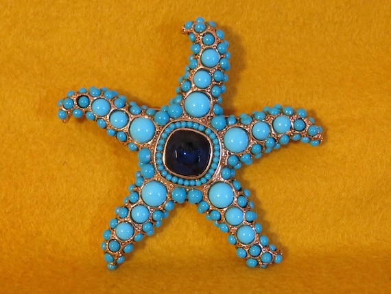 KJL Kenneth Jay Lane Blue Turquoise Starfish Broo… - image 1