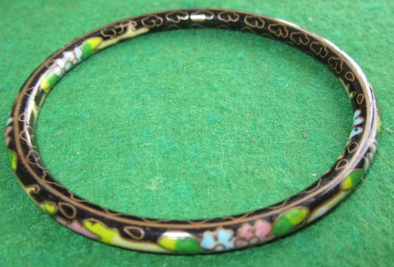 Vintage Chinese Cloisonne Bangle Bracelet Black E… - image 2