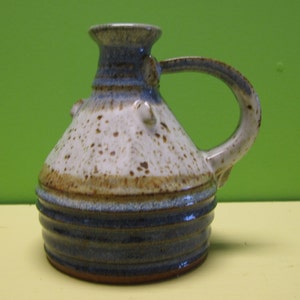 Mid Century Modern Studio Art Pottery Signed 4 3/4&quot; Spatter Blue Pitcher Jug