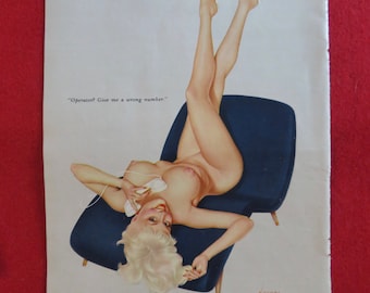 Vintage August 1961 Vargas Pin Up Girl Laying On A Chair While On The Telephone