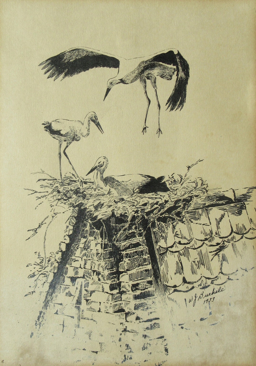Original 1933 William I. Buchele Inventor, Author & Artist Pen and Ink ...