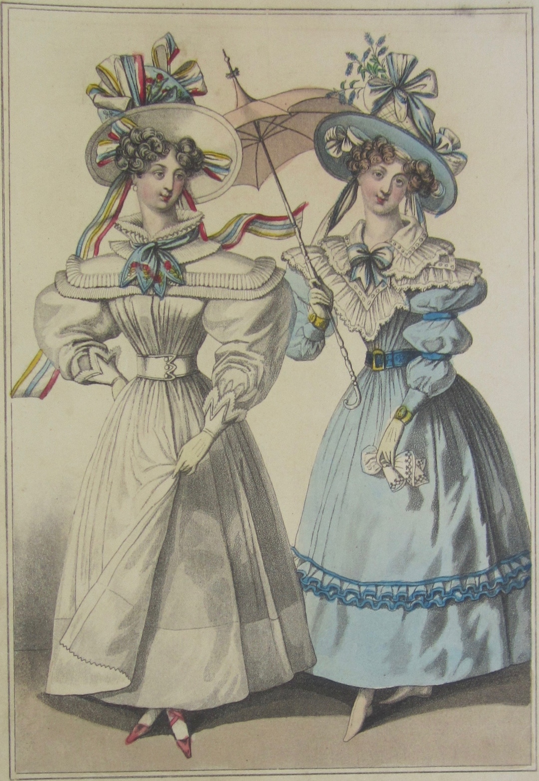 1828 Hand-colored Fashion Engraving: Evening & Walking Dress - Etsy