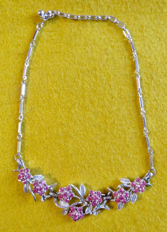 Gorgeous 1960's Coro Pink Floral Flower Rhinestone