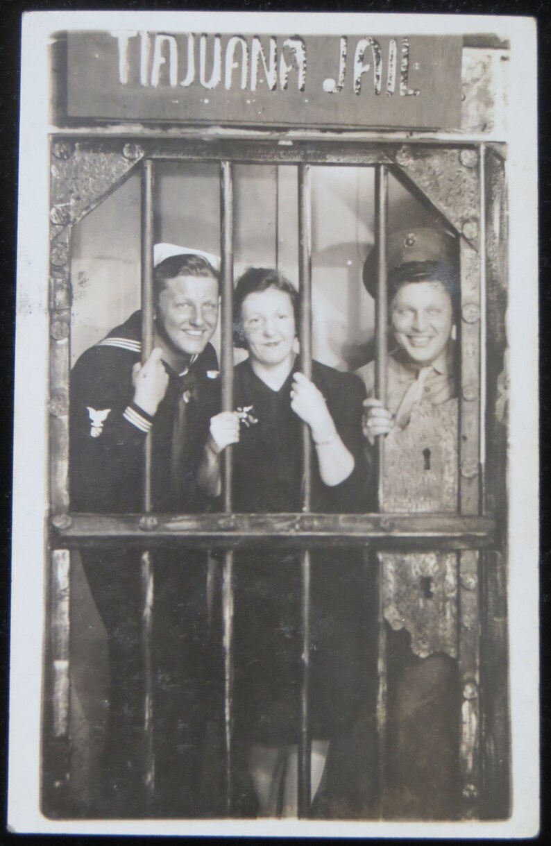 The Marine, The Sailor and The Wife World War II Era 1940's Tiajuana Jail Real Photo Postcard Free Shipping image 2