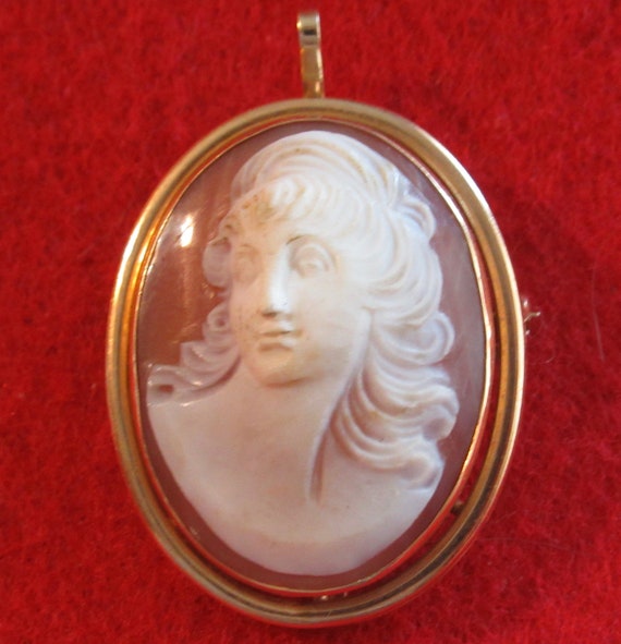 Mid Century 1950's Hand Carved Shell Cameo 14 Kt … - image 4