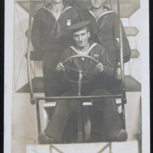 Humorous 1910's WW I American Sailors In Carnival Airplane RPPC Real Photo Postcard image 2