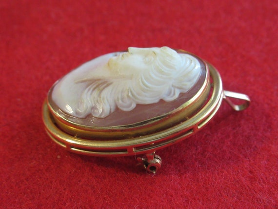 Mid Century 1950's Hand Carved Shell Cameo 14 Kt … - image 8