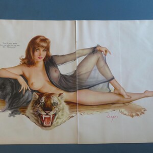 Vintage December 1966 Vargas Pin Up Girl Laying On A Tiger Rug