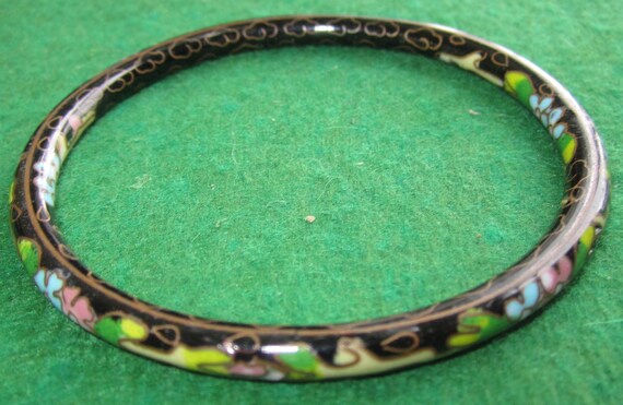 Vintage Chinese Cloisonne Bangle Bracelet Black E… - image 5