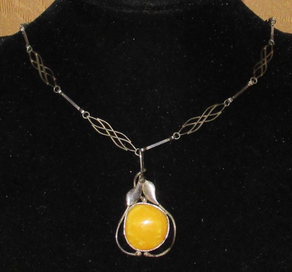 Vintage 1950's Baltic Amber.800 Silver Pendant On… - image 1