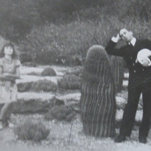 Vintage 1940&#39;s Navy Man Leans on A Cactus Funny Snapshot Photograph
