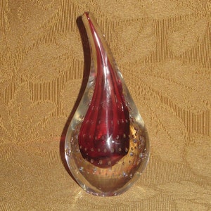 Original 1980&#39;s Adam Jablonski Polish Art Glass Signed Paper Weight/Paperweight - Bubbled Flame Marked AJ