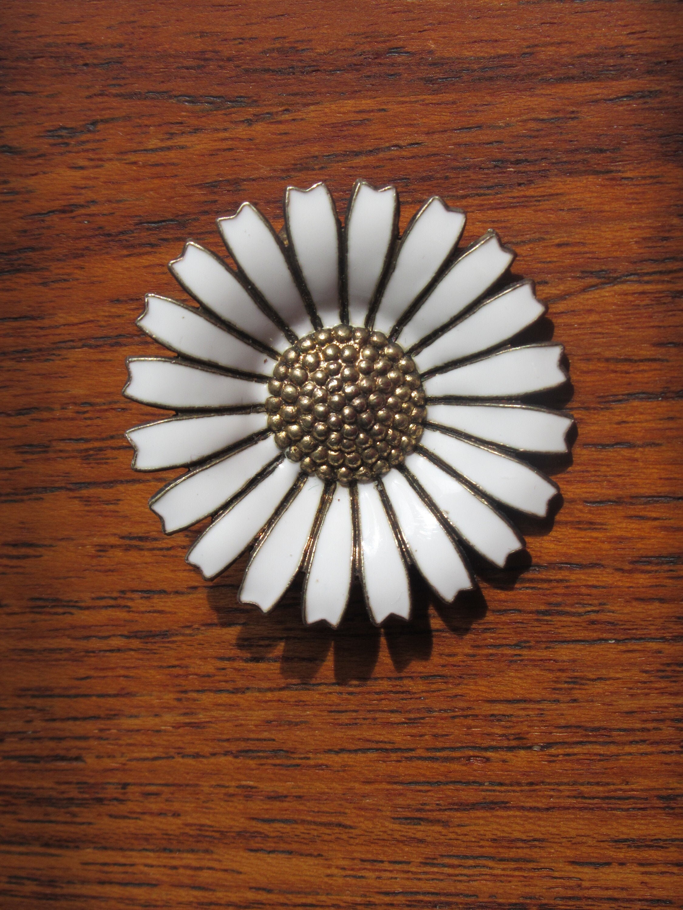Mid Century Anton Michelson Danish Sterling Silver Enamel Daisy