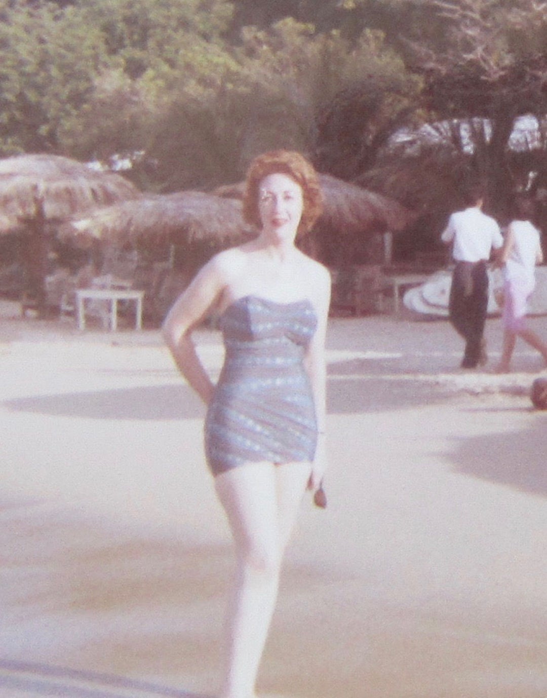 Vintage 1960s Pretty Lady in Bathing Suit at the Beach pic