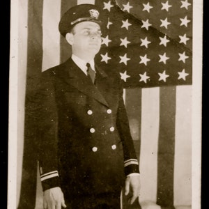 1920's Patriotic Captain In Uniform With Flag Snapshot Photo Free Shipping image 3