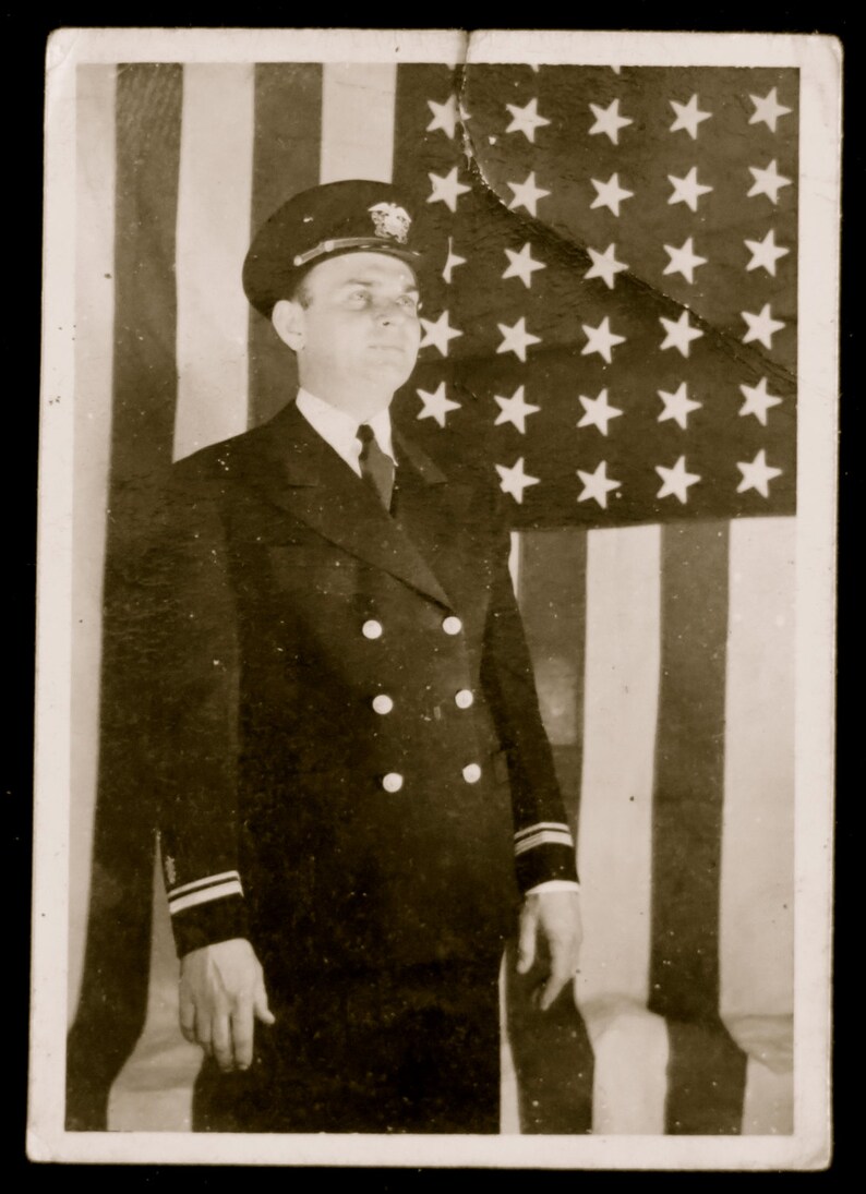 1920's Patriotic Captain In Uniform With Flag Snapshot Photo Free Shipping image 3