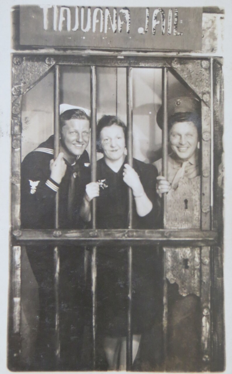 The Marine, The Sailor and The Wife World War II Era 1940's Tiajuana Jail Real Photo Postcard Free Shipping image 1