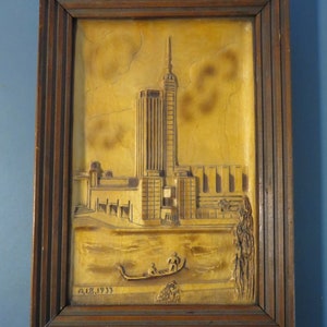 Original 1933 Century Of Progress Chicago World&#39;s Fair Hall Of Science Wood Carving Framed