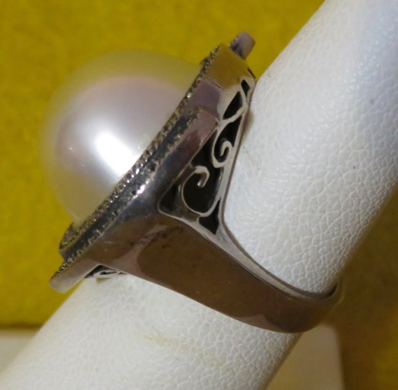 Awesome 1980's Marcasite With Faux Pearl Sterling… - image 7