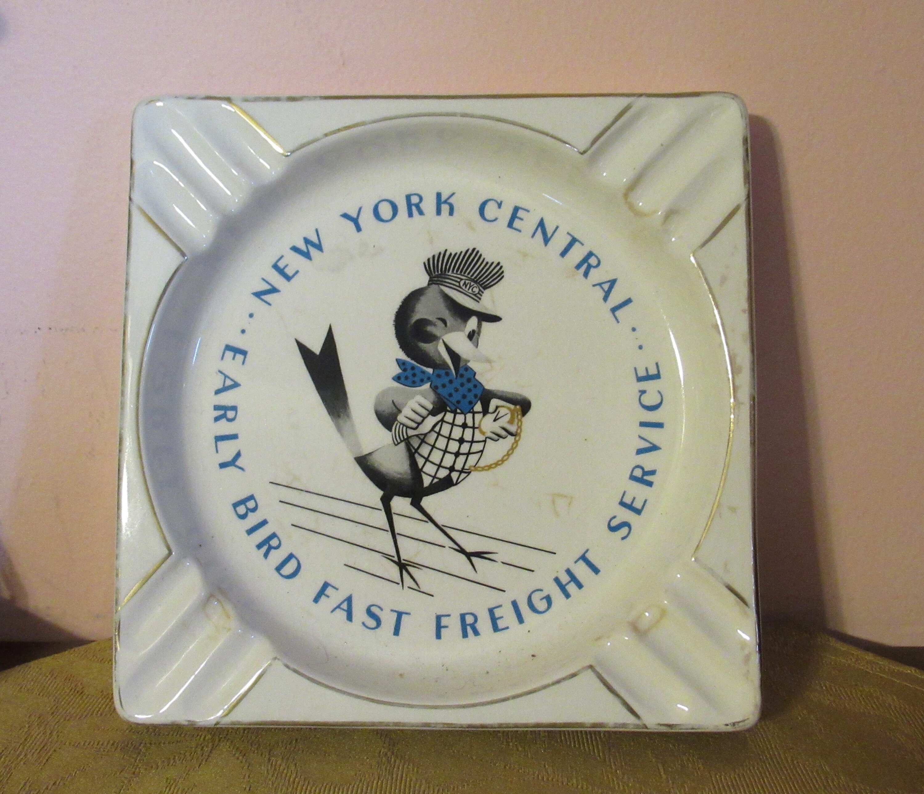 1940s Railroad Ashtray: New York Central Early Bird, Salem Ceramic