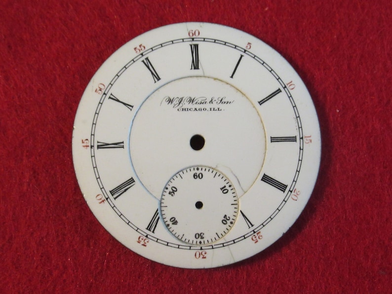 Original Pocket Watch Face Replacement WJ Wish & Son Chicago Etsy