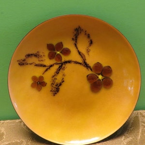 Mid Century Bovano Of Cheshire Conn. Enamel Copper Floral Dish Bowl