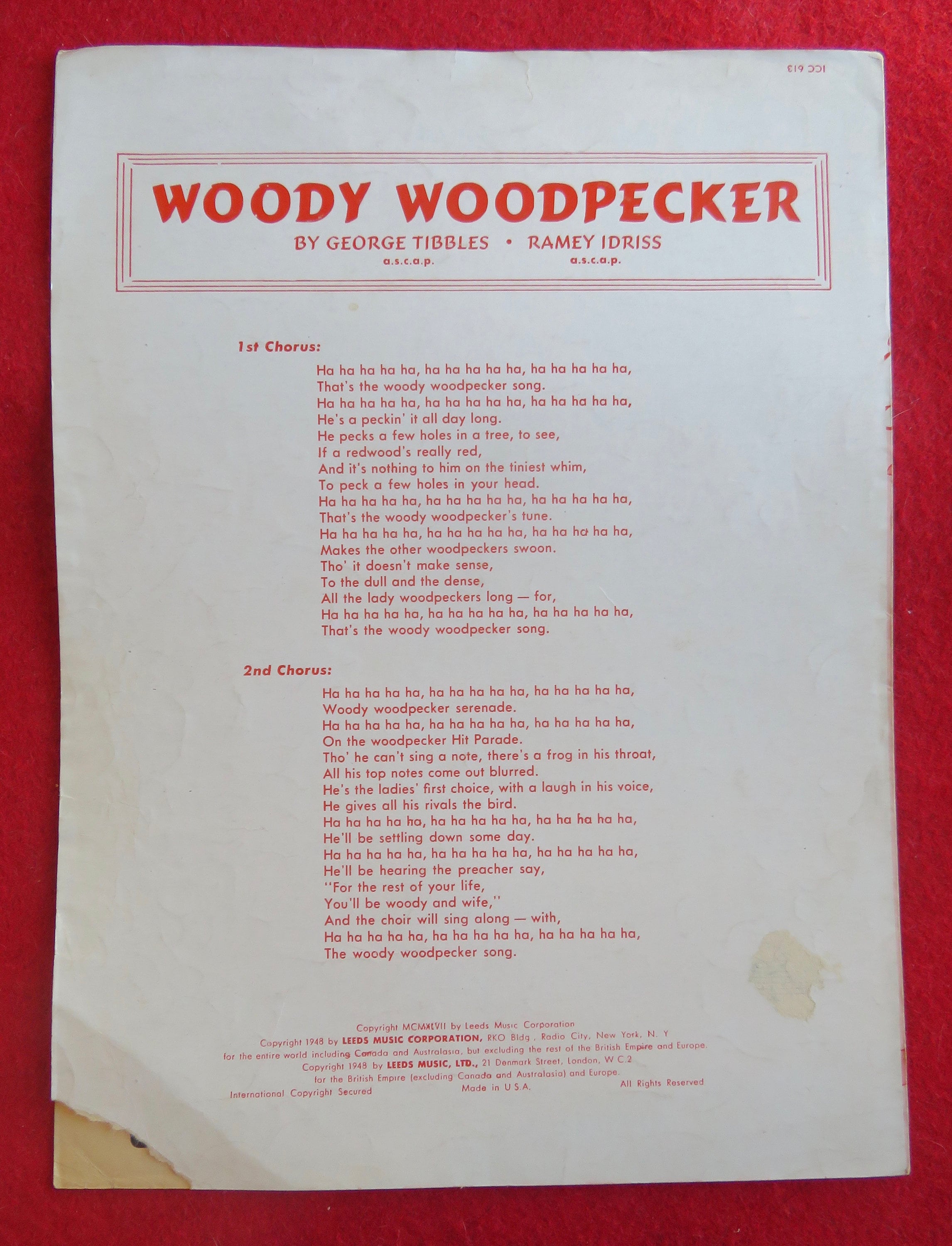 Vintage 1948 Woody Woodpecker Sheet Music Walter Lantz - Etsy