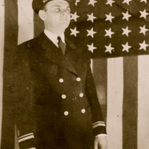 1920's Patriotic Captain In Uniform With Flag Snapshot Photo Free Shipping image 2