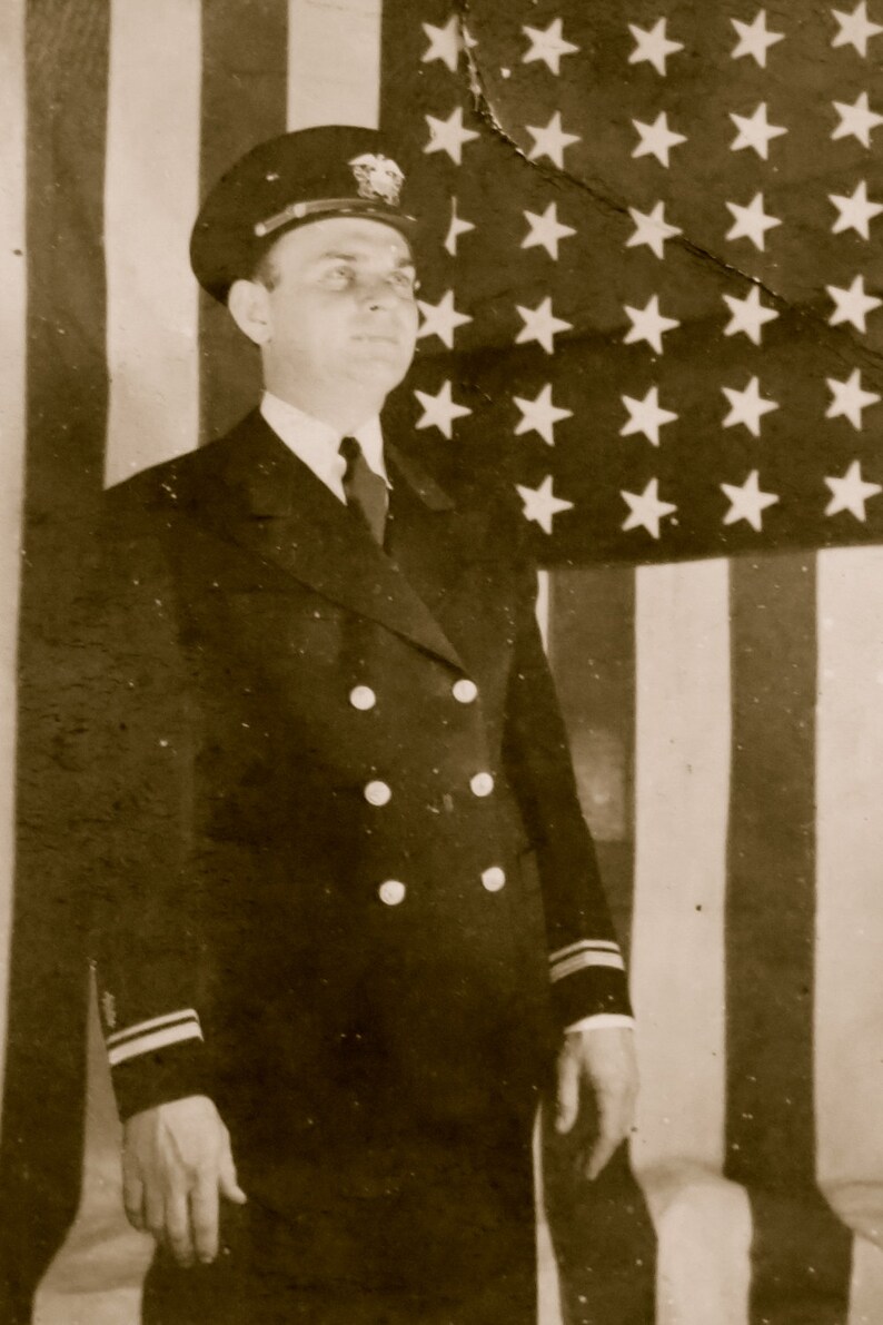 1920's Patriotic Captain In Uniform With Flag Snapshot Photo Free Shipping image 2