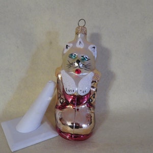 Vintage Kurt Adler Cat In Shoe/Boot Glass Christmas Tree Ornament