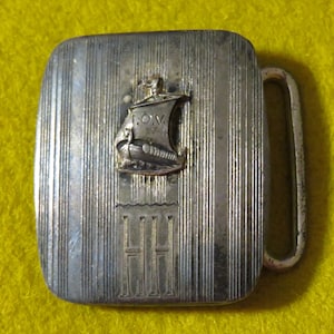 Original 1940&#39;s World War II Lodbrok No. 47 Souvenir Sterling Silver Belt Buckle - Engraved On Reverse