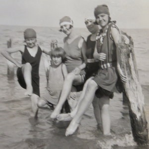 1920s Beach Photo: Women in Swimsuits, Vintage Snapshot