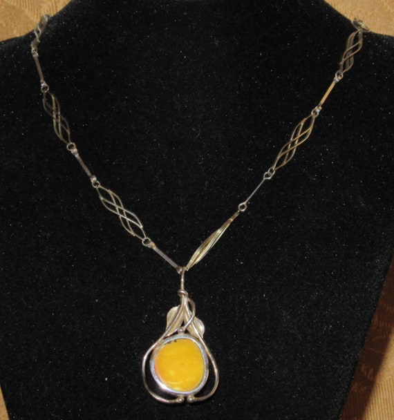 Vintage 1950's Baltic Amber.800 Silver Pendant On… - image 7