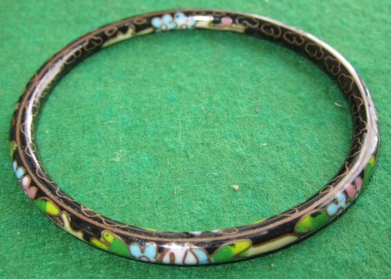 Vintage Chinese Cloisonne Bangle Bracelet Black E… - image 4