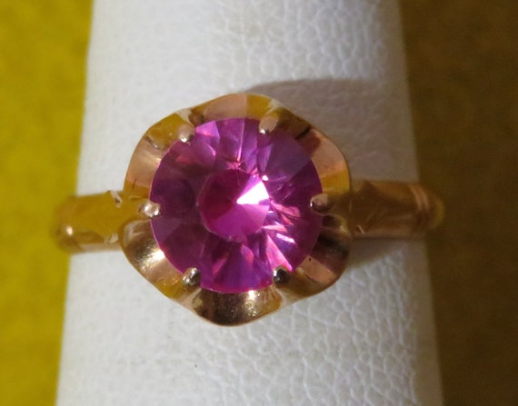 Amazing 1960's Pink Ruby 14 Karat Yellow Gold Lad… - image 7