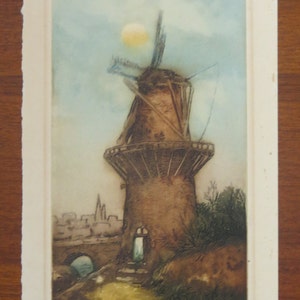 Marcel Augis 19th Century Aquatint Etching Old Mill Artist Proof- Signed - Listed Printmaker