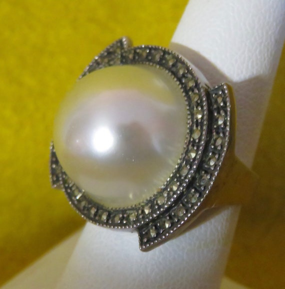 Awesome 1980's Marcasite With Faux Pearl Sterling… - image 10