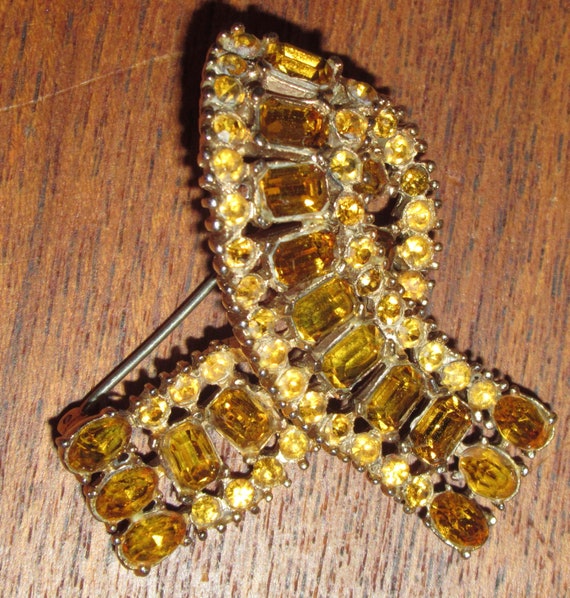 Stunning 1950's Amber Tone Rhinestone Ribbon Broo… - image 3