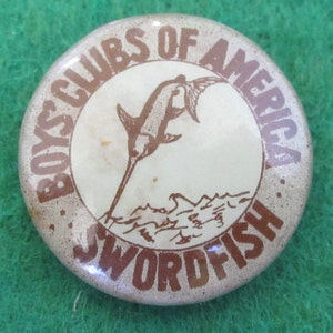 Vintage Boys Clubs Of America Swordfish Swimming Pin Back Button