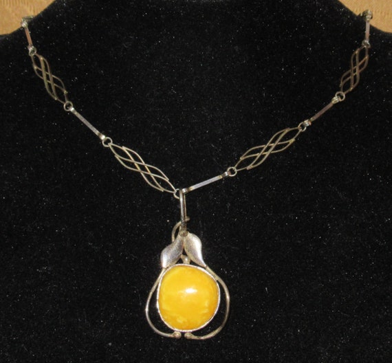 Vintage 1950's Baltic Amber.800 Silver Pendant On… - image 2