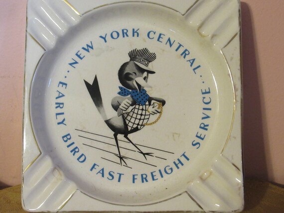 1940s Railroad Ashtray: New York Central Early Bird, Salem Ceramic