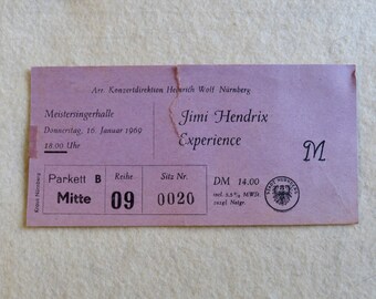 Original 1969 Jimi Hendrix Experience Concert Ticket Nurnberg Germany - European Tour