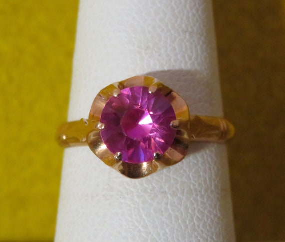 Amazing 1960's Pink Ruby 14 Karat Yellow Gold Lad… - image 4