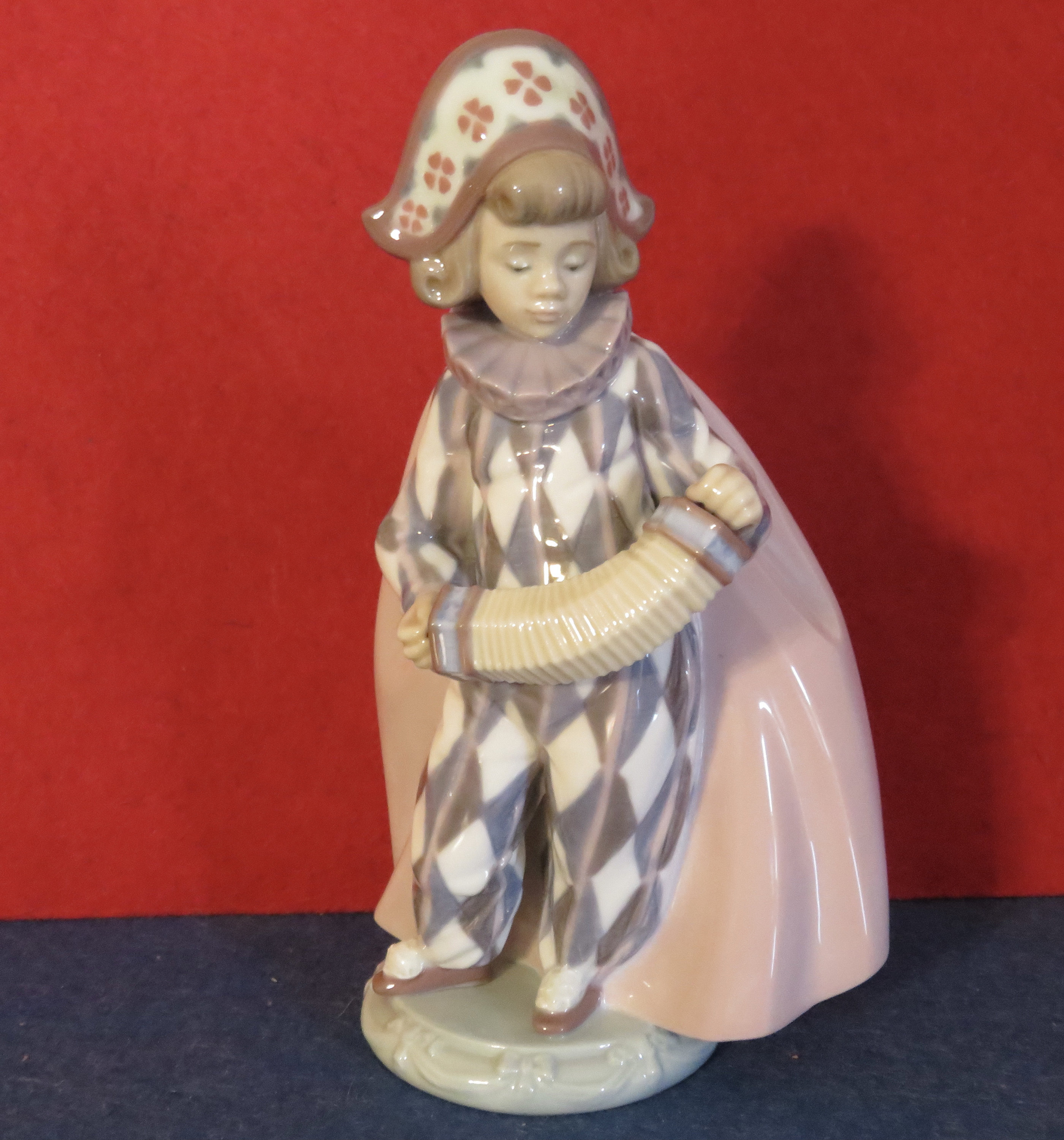Original 1989 Lladro Little Harlequin Serenade Squeeze Box Jester