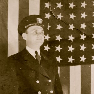 1920's Patriotic Captain In Uniform With Flag Snapshot Photo Free Shipping image 1