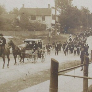 Original 1909 Patriotic 4th Of July Parade, Lansing, Illinois RPPC Real Photo Postcard